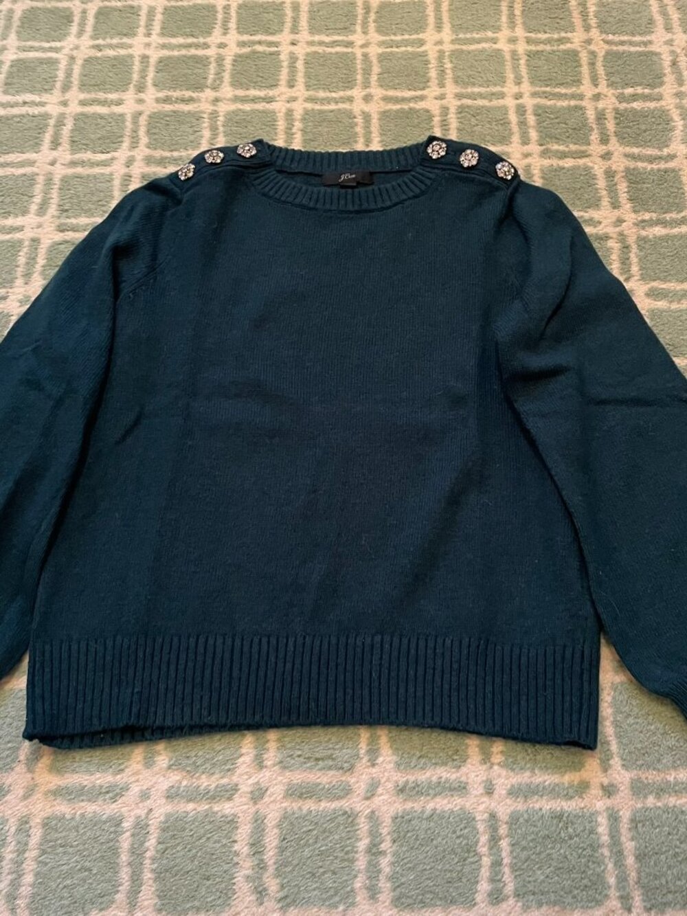 J.Crew Dark Green Embellished Shoulder Sweater S